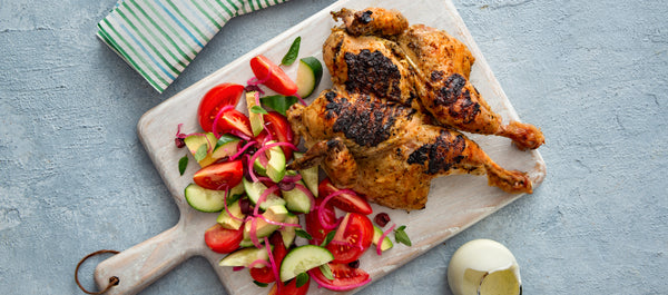Zesty BBQ Butterflied Chicken with A Creamy Greek Salad