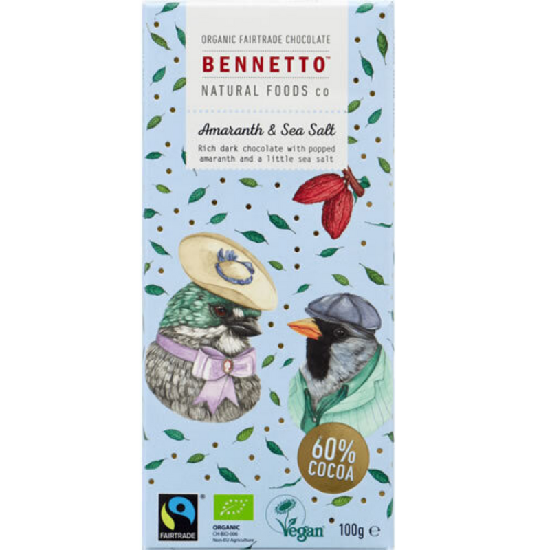 Dark Chocolate Amaranth & Sea Salt 80g - Bennetto