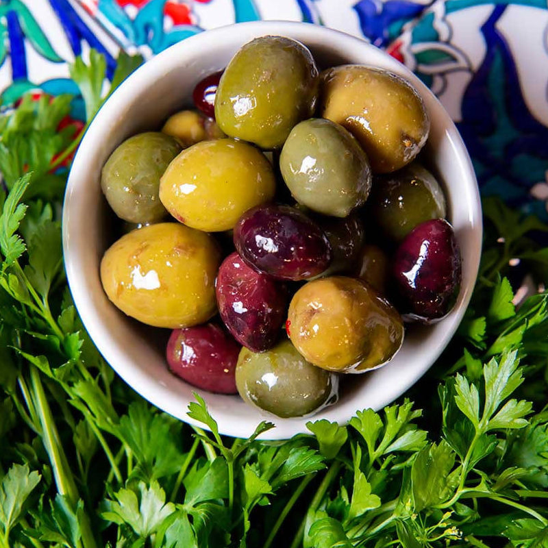 Mixed Olives Marinated with Lime & Peppercorns ($35/kg)
